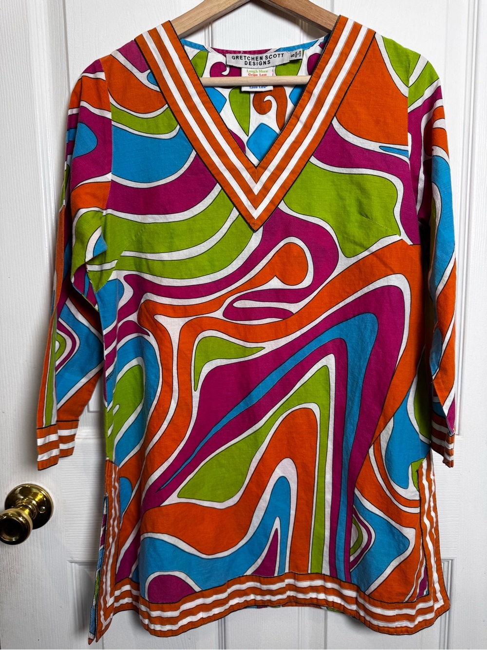 Gretchen Scott Pucci Style Swirl Print Cotton Tunic Top Coverup Small Colorful